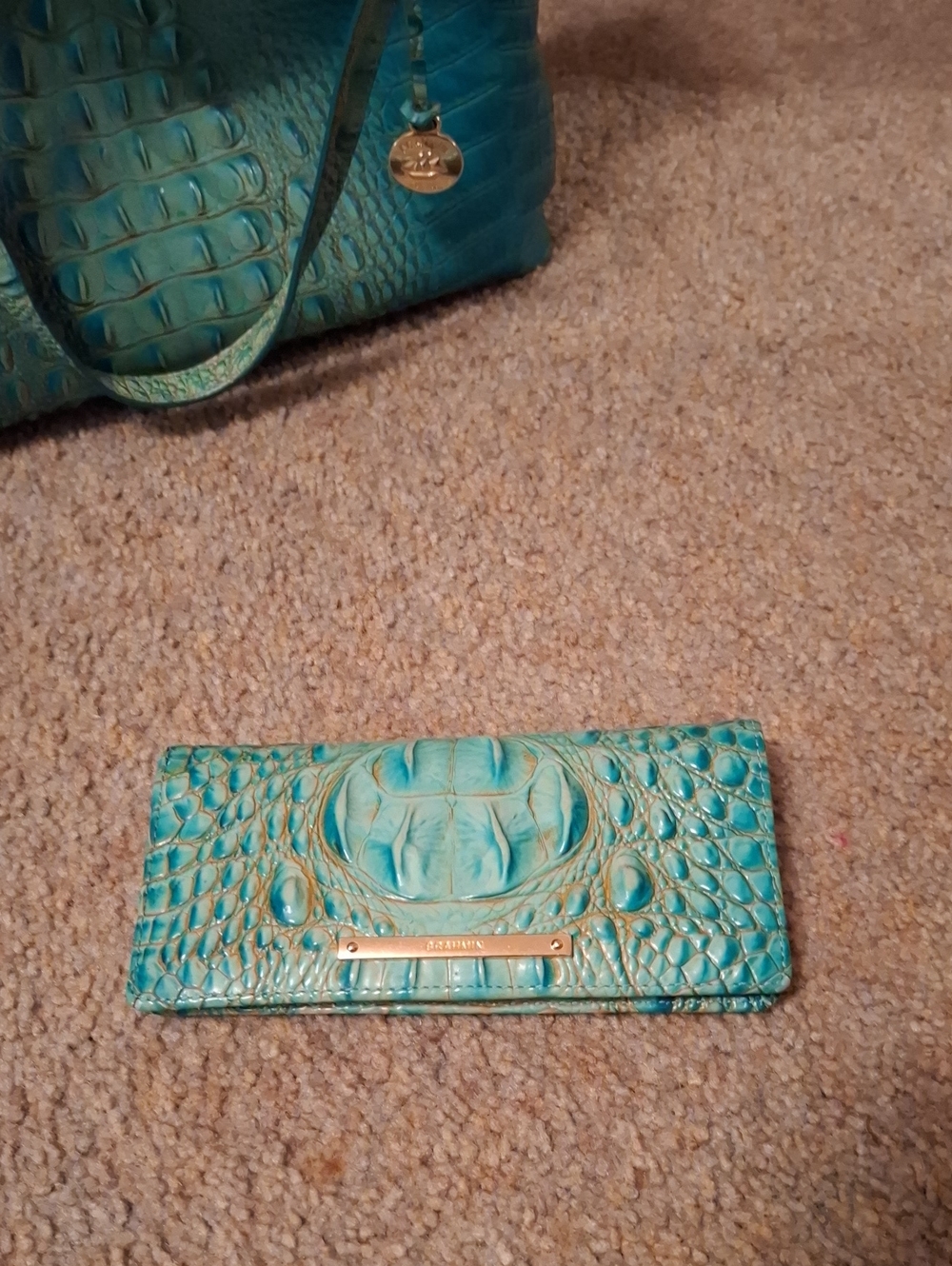 Brahmin Turquoise Croc-Embossed Continental Wallet with Gold Tone Plate - Picture 1 of 3